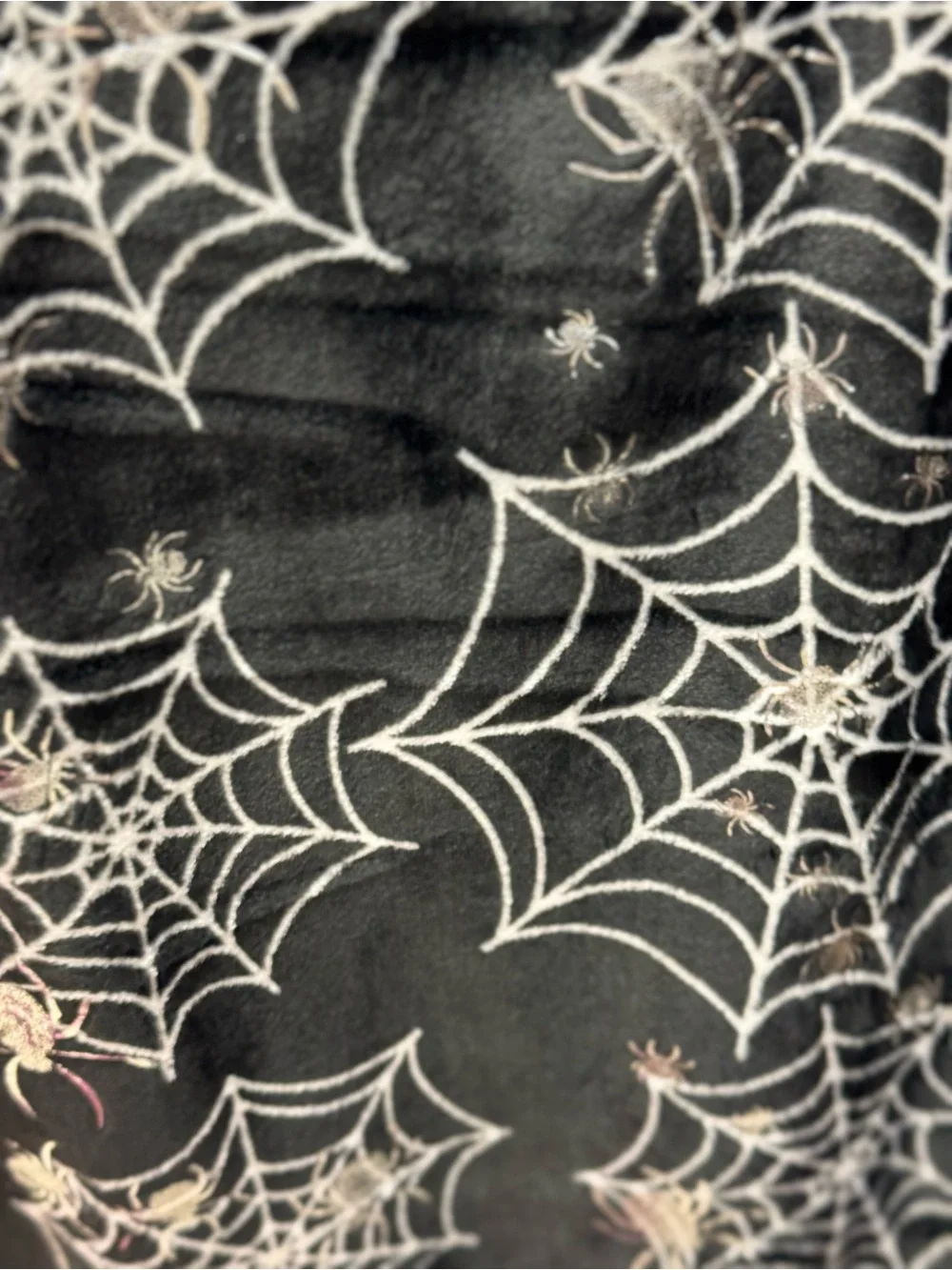 Plush Foil Throw - Black with White Spiderwebs